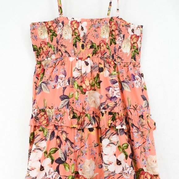 INC Womens Plus Cotton Orange Floral Print Sleeveless Smocked Tiered Midi Dress - Picture 6 of 8